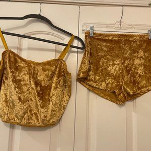 Gold Crop Top and Shorts Set Velvet